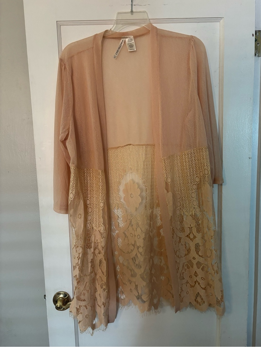 Champagne Lace Sheer Long Cardigan Kimono